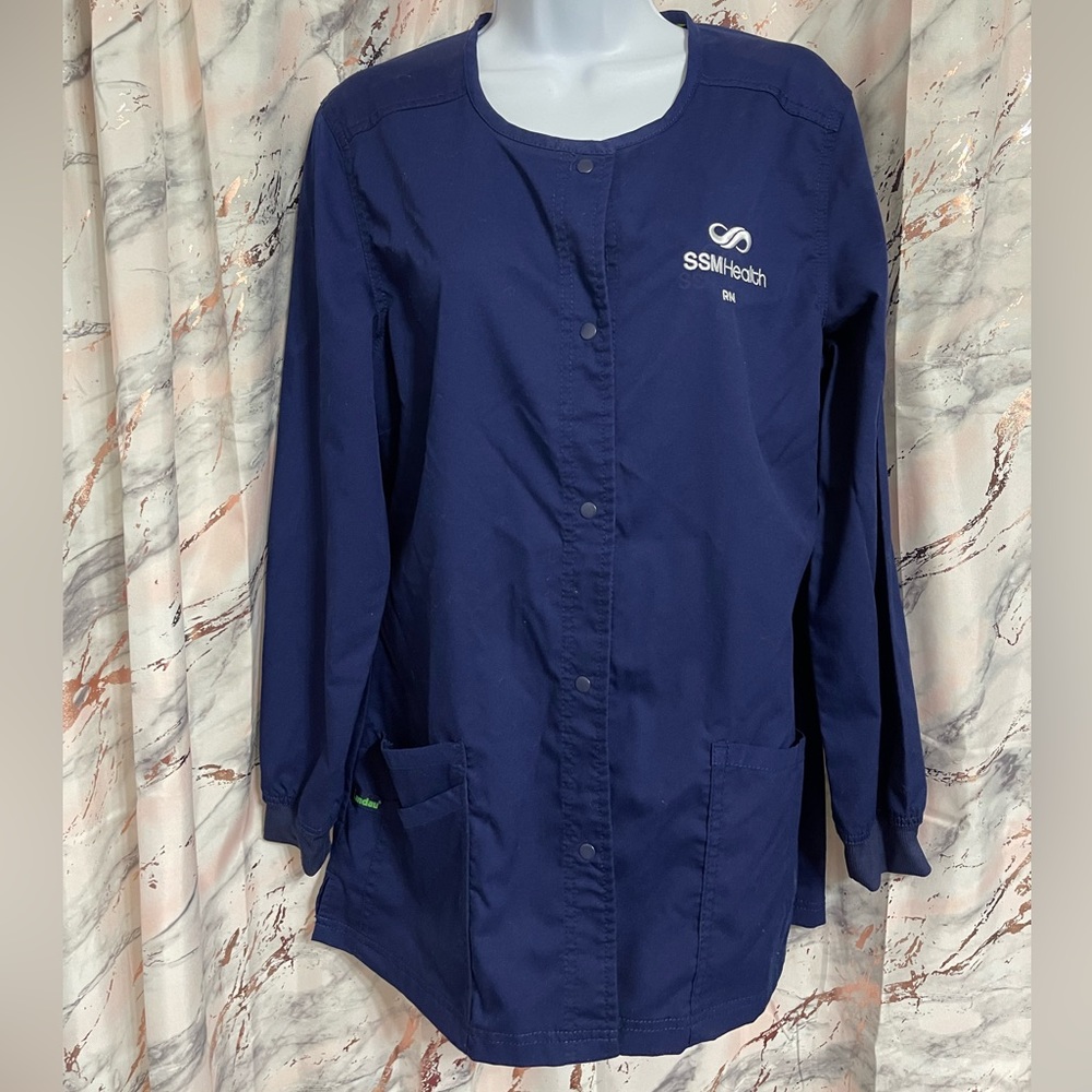 Landau Navy Medical Snap Front Scrub Jacket